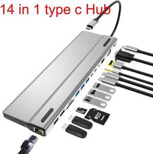 USB C Hub Multiport Adapter, 14-in-1 USB-C Hub USBC to 4K HDMI,1Gbps Ethernet RJ45,5 USB Port,87W PD, SD/TF Card Reader ,3.5mm Audio Mac USB C Dongle Adapter for MacBook Pro Air, iPad Pro,HP/Dell