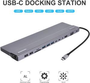 14 in 1  Docking Station, USB C Hub Type C Multiport Adapter for MacBook Pro/Air, Mac Dongle with HDMI, Gigabit, VGA, PD Port, 5 USB 3.0/2.0, SD/TF Card Reader and Mic/Audio,87W Power Delivery