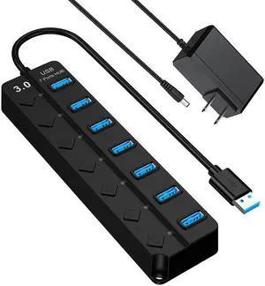 USB Hub 3.0 Splitter,  7-Port USB Hubs, Multiple Ports Expansion, Individual On/Off Switch LED Indicator, Slim Portable Data Expander for Laptop, Keyboard, Mouse, Adapter