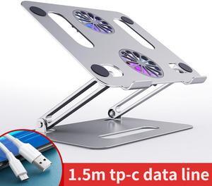 Aluminum Laptop Tablet Ultrabook Stand for Desk, Portable Adjustable Laptop Tablet Mount with Dual High-speed Cooling Fan, Foldable Anti-Slip Laptop Tablet Riser for 11-17.3" Laptop Tablets Ultrabook
