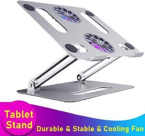 Aluminum Laptop Cooling Pad for Desk with Dual High-speed Cooling Fan,Adjustable Laptop Tablet Stand, Sit to Stand Laptop Tablet Holder Compatible with All Laptop Tablets 11-17.3" MacBook Pro Air
