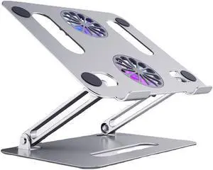 Aluminum Laptop Tablet Stand with Dual High-speed Cooling Fan, Adjustable Ultrabook Stand, Ergonomic Holder Riser Mount, Portable Laptop Tablet Holder for All 11-17.3 Inches Tablet or Laptop Notebook