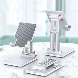 New Desk Phone Holder Stand For iPhone iPad Xiaomi Adjustable Desktop Tablet Holder Universal Table Cell Phone Stand Compatible with 4-12.9'' iPhone 13,iPad,Tablet, Kindle, Samsung, and More, White