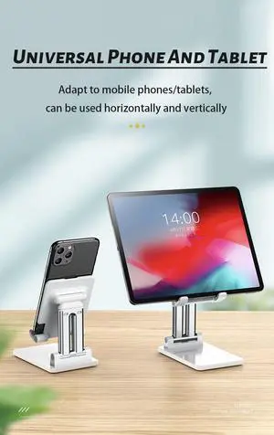 Universal Cell Phone Desk Mount Stand Foldable Phone Holder, Adjustable for iPad, iPhone, Samsung, Asus and More 4.7-13 inch Devices, Good for Bed, Kitchen, Office (White)