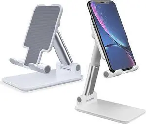 Upgraded T9 Foldable Cell Phone Stand, T7 Portable Aluminum Phone Holder, Adjustable Phone Dock Cradle Compatible with iPhone Pro Max, Samsung Galaxy, Small Tablets and Other Phones,4-12.9Inches White