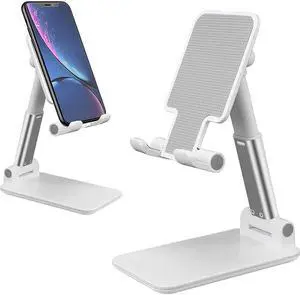 Desktop Cell Phone Stand Height Adjustable, [2022 Updated T9] Foldable Phone Stand,Portable Tablet Stand, Smartphones Desk Holder with Anti-Slip Design for 4-12.9In iPad/Tablet/ Phone(White)