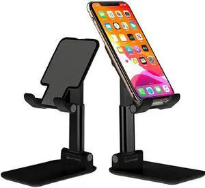 Upgraded T9 Foldable Cell Phone Stand, T7 Portable Aluminum Phone Holder, Adjustable Phone Dock Cradle Compatible with iPhone Pro Max, Samsung Galaxy, Small Tablets and Other Phones,4-12.9Inches Black