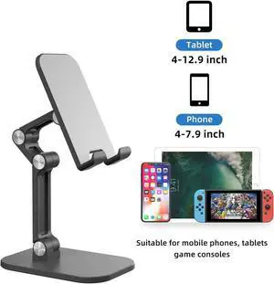 New Upgraded Foldable Cell Phone Stand, Portable Phone Holder, Adjustable Phone Dock Cradle Compatible with iPhone Pro Max, Samsung Galaxy, Small Tablets and Other Phones,4-12.9Inches Black
