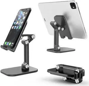 Desktop Phone Holder Stand for IPhone IPad Adjustable Tablet Foldable Tablet Phone Desk Stand Holder Compatible with 4.7"-12.9" iPhone, iPad Air Mini Pro, Kindle, Tab, Galaxy, eBook Reader - Black