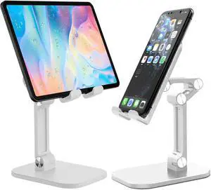 Universal Desktop Phone Holder Stand for IPhone IPad Adjustable Tablet Foldable Table Cell Phone Desk Stand Holder For Desk(4.7"-13"), Tablet Stand Holder for Galaxy Tab, Fire HD, Kindle,White