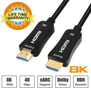 8K Fiber Optic HDMI Cable 30ft, 48Gbps High-Speed HDMI 2.1 Cable 8K@60Hz 4K@120Hz Dynamic HDR/eARC/HDCP 2.3, Ultra HD Directional HDMI Cord Compatible with LG Samsung Sony TV /PS5/Blu-ray