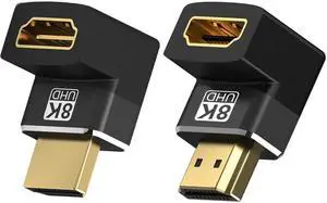 LUOM HDMI 90&270 Degree Right Angle Adapter,  8K HDMI2.1 Right Angle Adapter Support 8K@60Hz, 4K@120Hz, HDR, eARC for HDTV Switch Laptop PS4 PS5 Xbox, 2-Pack