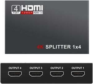 LUOM HDMI Splitter 1 in 4 out Full Ultra HD 1080P 4K/2K 1X4 Port Box Hub with US Adapter v1.4 Powered Certified for 3D Support