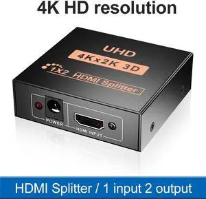 LUOM HDMI Splitter 1 in 2 Out 4K - 1x2 HDMI Display Duplicate/Mirror - Powered Splitter Full HD 1080P, 4K @ 30Hz (One Input To Two Outputs) - USB Cable Included - 1 Source to 2 Identical Displays