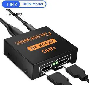 LUOM HDMI Splitter 1 in 2 Out Powered by AC Adapter, Hdmi powered Splitter Supports 4K@30Hz 3D Full HD1080P, Compatible with Xbox PS3 PS4 Fire Stick Roku Blu-Ray Player HDTV - 1 Input to 2 Outputs