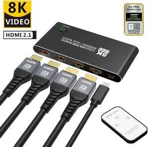 HDMI 2.1 Directional Switch with Remote Control,LUOM Ultra HD 8K High Speed 48Gbps Only 3in 1out 8K@60Hz 4K@120Hz Converter Compatible with Xbox PS5 Projectors Monitors (8k hdmi 2.1 Switch)