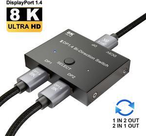 Displayport Switch, Bi-Directional Manual DP 1.4 Switch 2 in 1 Out/1 in 2 Out DP Switch, 3D UHD 8K@30Hz, 4K@120Hz for PC Host Monitor Laptop etc