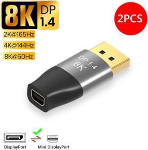 Displayport To Mini Displayport Male To Female 8K Or 4K 60Hz Cable Extender Converter DP1.4 Adapter HD Mini DP To DP, 2 Pack