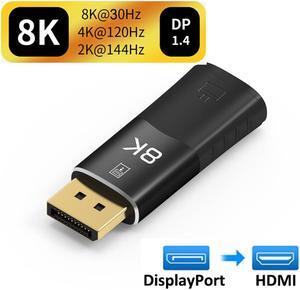 8K DisplayPort 1.4 to HDMI Adapter with 4K 120Hz or 8K, Unidirectional Display Port 1.4 to HDMI 8K Cable Adapter in Black, Support for RTX 3080/3090, RX 6800/6900 and More