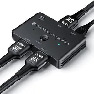 LUOM HDMI 2.1 Ultra 8K Bi-Directional Switch 8K@60Hz 4K@120Hz 1in 2out 2in 1out High Speed 48Gbps Splitter(Singal Display) Converter Compatible with Xbox X PS5 Blue