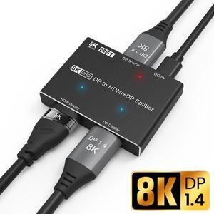 8K DisplayPort 1.4 to DisplayPort+HDMI Splitter Switch Adapter  DP to DP+HDMI MST Hub Converter, 8K@30Hz 4K@120Hz, for PC Host Monitor Laptop etc
