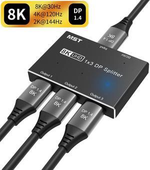 LUOM DisplayPort Splitter 1 in 3 Out 8K 30Hz 4K 144Hz DP 1.4 Triple Splitter MST SST Hub Adapter Converter for 3 monitors Splitter