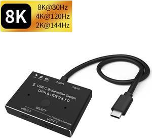 4K@120Hz 8K@30Hz Type-C 8K Bi-Directional Switch Splitter 1in 2out 2in 1out High Speed 10Gbps Converter Compatible with Thunderbolt Device