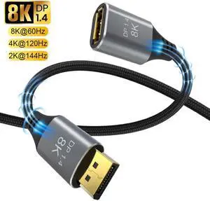 8K DisplayPort Extension Cable 1.4, LUOM Ultra High Speed 32.4Gbps Braided Display Port Cable 1M/3.3FT [8K@60Hz 4K@240Hz 2K@144Hz] HBR3 HDR DSC 1.2, DP Cable for Gaming Monitor, Graphics Card, PC