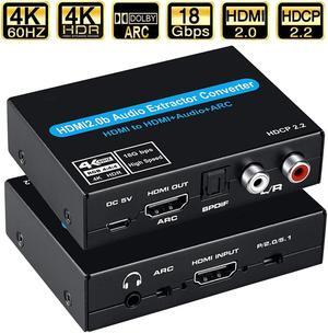 LUOM  4K/60Hz HDMI Audio Converter 4K HDMI to HDMI + Optical SPDIF/Toslink RCA L/R + 3.5mm Audio Jack Audio Extractor-HD Digital to Analog Converter HDMI Video Adapter for Blu-ray DVD Player Sky HD