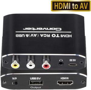 HDMI to AV CVBS Converter 1080P Mini HDMI to RCA Composite Video Audio Converter Adapter Box with 3.5mm Aux Audio Support PAL/NTSC for HDTV PS4