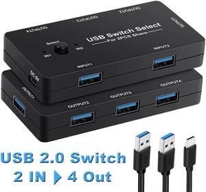 USB KVM Switch, USB Switch Selector 2 Computers Sharing 4 USB Devices KVM Switch Peripheral Switcher for Keyboard Mouse Printer Scanner PC and 2 Pack USB Cable
