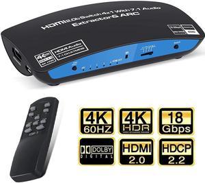 HDMI Switch 4x1 with Audio Extractor and Remote, Ultra HD HDMI Switcher with Optical TOSLINK SPDIF, 3.5mm Audio, 7.1CH atmos Support ARC Function, 3D, 1080P @120Hz, 4Kx2k @60Hz HDTV (OZQ9-1)