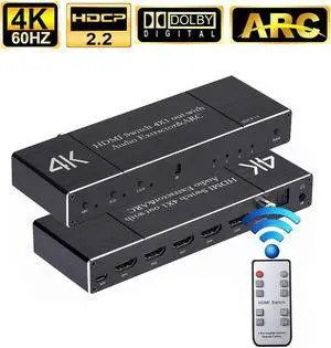 4x1 HDMI 2.0 4K 60Hz Switch with ARC & Audio Extractor, IR Remote Control, HDR 10, HDCP 2.2, , SPDIF, for PS4, Xbox, Apple TV and More, OZQ7