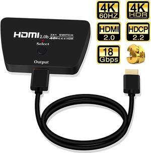 4K@60Hz HDMI Switch, LUOM 3 Port HDMI Switch 3 in 1 Out, 3x1 HDMI2.0b Switch Box, Supports HDCP 2.2, UltraHD, HDR 10, 4K HDMI Selector Switcher for Game Consoles, Fire Stick
