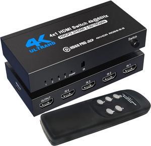 HDMI Switch 4K 60Hz HDMI Splitter- HDMI Switcher Splitter 4 Input 1 Output, Support 4K 3D 1080P for Xbox PS4 Roku HDTV Fire Stick Blu Ray(IR Remote)