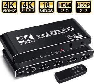 4K@60Hz HDMI Switch 4 in 1 Out 4K@60Hz, HDMI Splitter with Remote 4 Port HDMI Switcher Selector Support 3D 4K HDR10 HDCP2.2 YUV444/RGB888 for PS5/4/3 Xbox Nintendo Switch Roku TV Fire Stick