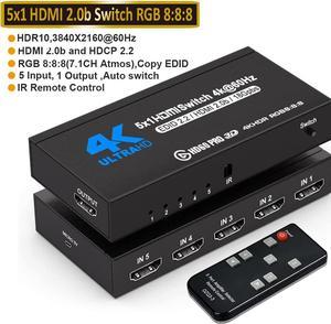 4K@60Hz HDMI Switch 5 in 1 Out 4K@60Hz, HDMI Splitter with Remote 5 Port HDMI Switcher Selector Support 3D 4K HDR HDCP2.2 Compatible with PS5/4/3 Xbox Nintendo Switch Roku TV Fire Stick, OZQ3-4