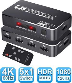 4K 2K 60Hz HDMI Switch 5x1 HD 4K HDMI Video Switcher Adapter 5 In 1 Out HDMI Splitter with Remote Control for DVD HDTV TV Box PS4 - OZQ3-3