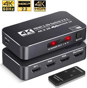 LUOM 4K 60Hz HDMI Switch 3 In 1 Out 3x1 Switcher Converter Adapter with Remoter for XBox PS4 PS5 Pro PC Projector Laptop - OZQ2-2