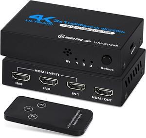 [2023 Upgraded]HDMI Switch 4K@60Hz,3 in 1 Out HDMI Hub Switch with Remote,Aluminum Hdmi 2.0 Switch 3 Port,Support 3D HDR,Compatible with Xbox PS5/4 Blu-Ray Player Fire Stick Roku TV, OZQ2-1