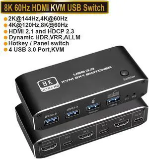 8K@60Hz HDMI2.1 KVM Switch 2 Computers, 2 in 1 Out 2 Port Type-C HDMI KVM Switch with 8K HDMI, 2X USB 3.0, Keyboard Mouse, for MacBook, USB-C HDMI PC 8K@60Hz HDMI2.1 KVM Switch 2 Computers, 2 in 1 Out 2 Port Type-C HDMI KVM Switch with 8K HDMI, 2X USB 3.0, Keyboard Mouse, for MacBook, USB-C HDMI PC