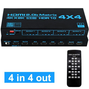 RIJER 4x4 HDMI Matrix Switch – 4 Ingressi E 4 Uscite HDMI Con Audio 3.5mm, Supporto 4K@30Hz, HDCP, EDID, Telecomando E RS232