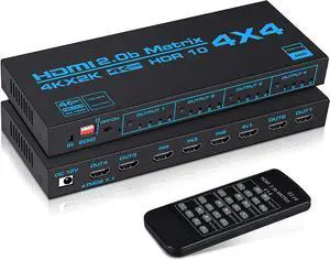 LUOM HDMI Matrix 4x4, 4K HDMI Matrix Switch with EDID, 1080P 3D, YUV 4:4:4 ,  HDCP2.2, HDR10, IR Remote (OZJ4)
