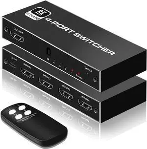 LUOM 4In 1Out 8K HDMI 2.1 Switch, 4x1 4K@120Hz/8K@60Hz HDMI Switcher with Remote Control, Supports 48Gbps, HDR10+, HDCP2.3, Dolby Vision, 4k@120H for PS5/PS4/Xbox/Roku/Apple TV