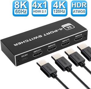 HDMI Switch 4K 120Hz, LUOM HDMI Splitter 4 in 1 Out, HDMI 2.1 Switch Support 8K@60Hz 48Gbps for Xbox Series PS5/4/3 HD TV Monitor Projector