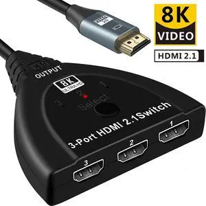 LUOM HDMI Switch 8K@60Hz - HDMI Switcher 3 in 1 Out with Pigtail Cable, Supports 8K 3D HD 1080P for Xbox PS4 Roku Blu-Ray Player HDTV,  (OZ8Q3-1)