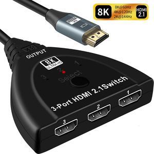 HDMI Switch 3 in 1 Out 8K HDMI Switcher with Pigtail Cable, 8K@60Hz 3 Port HDMI Switch HDCP2.3 3D Dolby , Compatible with PS5/PS4/Xbox/Nintendo Switch/Fire Stick/Roku TV PC and More (OZ8Q3-1)