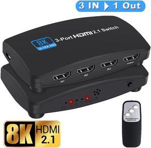 3-Port 8K HDMI Switch, HDMI 2.1 Switcher 4K 120Hz HDR10, 8K 60Hz UHD, HDMI Switch 3 in 1 Out, Power Adapter and Remote Included (OZ8Q3)