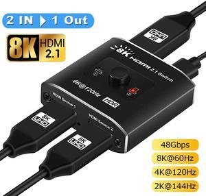 LUOM 8K HDMI 2.1 Switch, Ultra HD 4K@120Hz 2 in 1 Out, Support High Speed 48Gbps 8K@60Hz for PS4/PS5, Xbox Series X (OZ8Q2B)