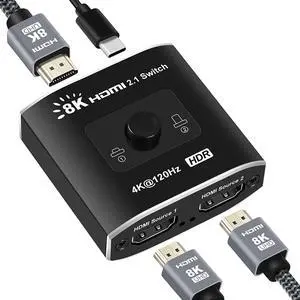 LUOM HDMI Switch 8k Ultra HD 2 in 1 Out, 48Gbps High-Speed HDMI 2.1 Switcher, Support 8K@60Hz, 4K@120Hz, 1080P@240Hz, Compatible with Xbox X, PS5, TV, Monitors, OZ8Q2B